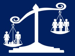 image of unbalanced scales with people weighing it down